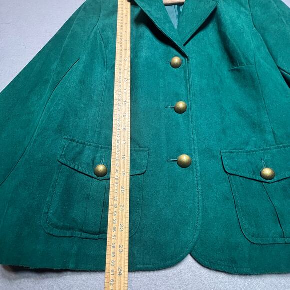 Studio Works Faux Suede Blazer Jacket 12 Emerald Green Gold Button Retro Chic - Picture 8 of 8